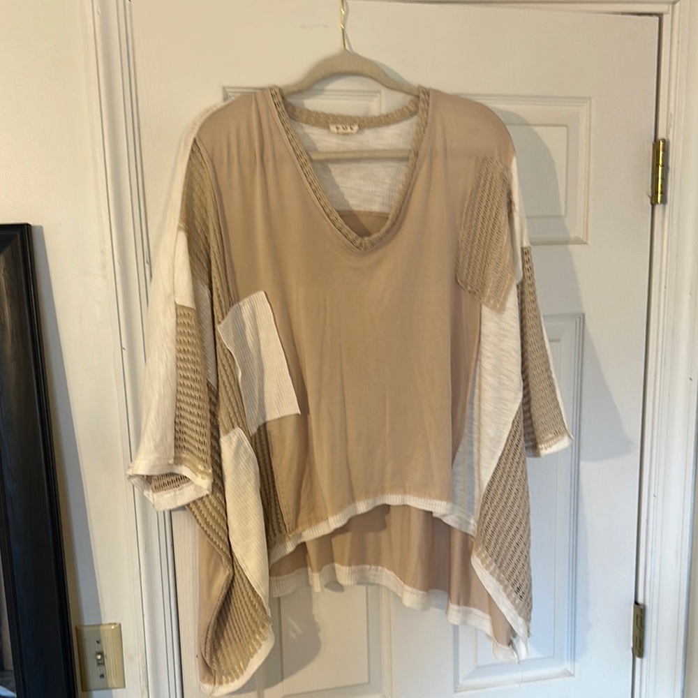 Boho Beige and White Patchwork Shirt/Poncho